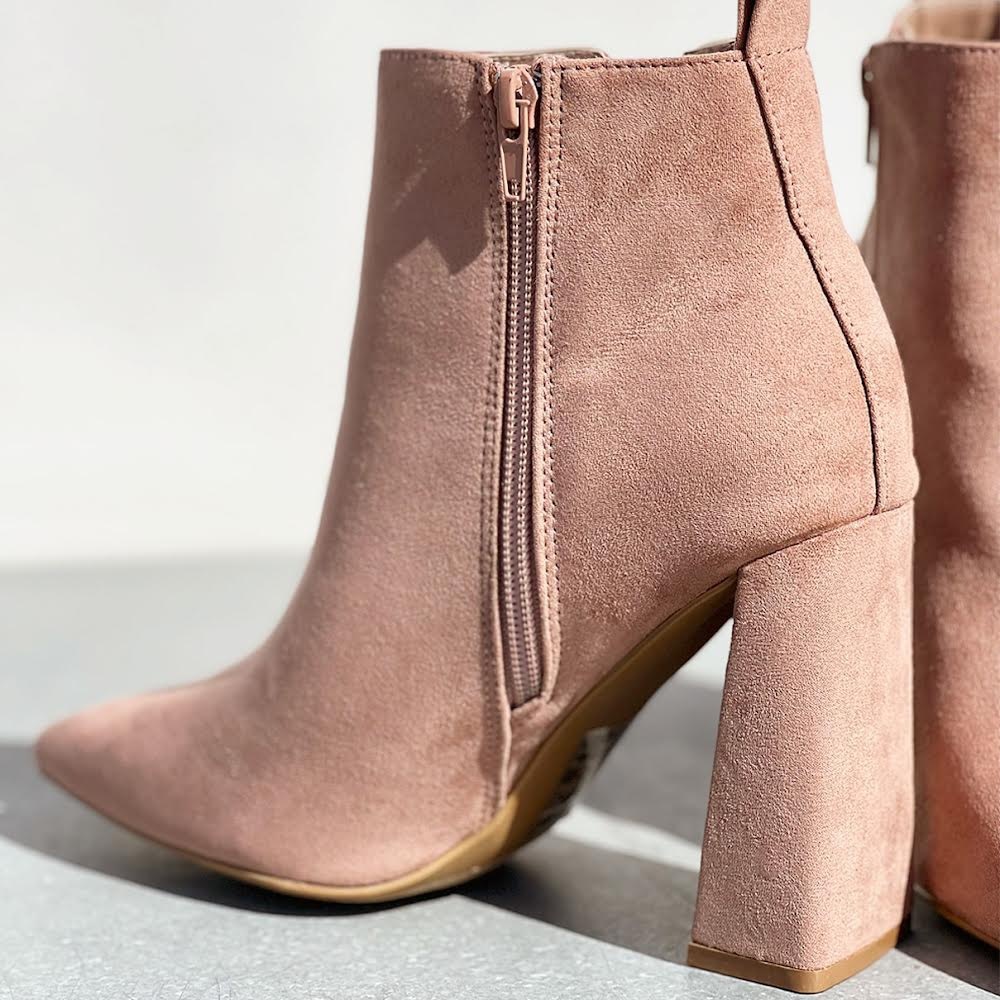 NEW Pointy Toe Geometric Triangle Block Heel
Cutout Side Suede Ankle Bootie Boot - Picture 8 of 13